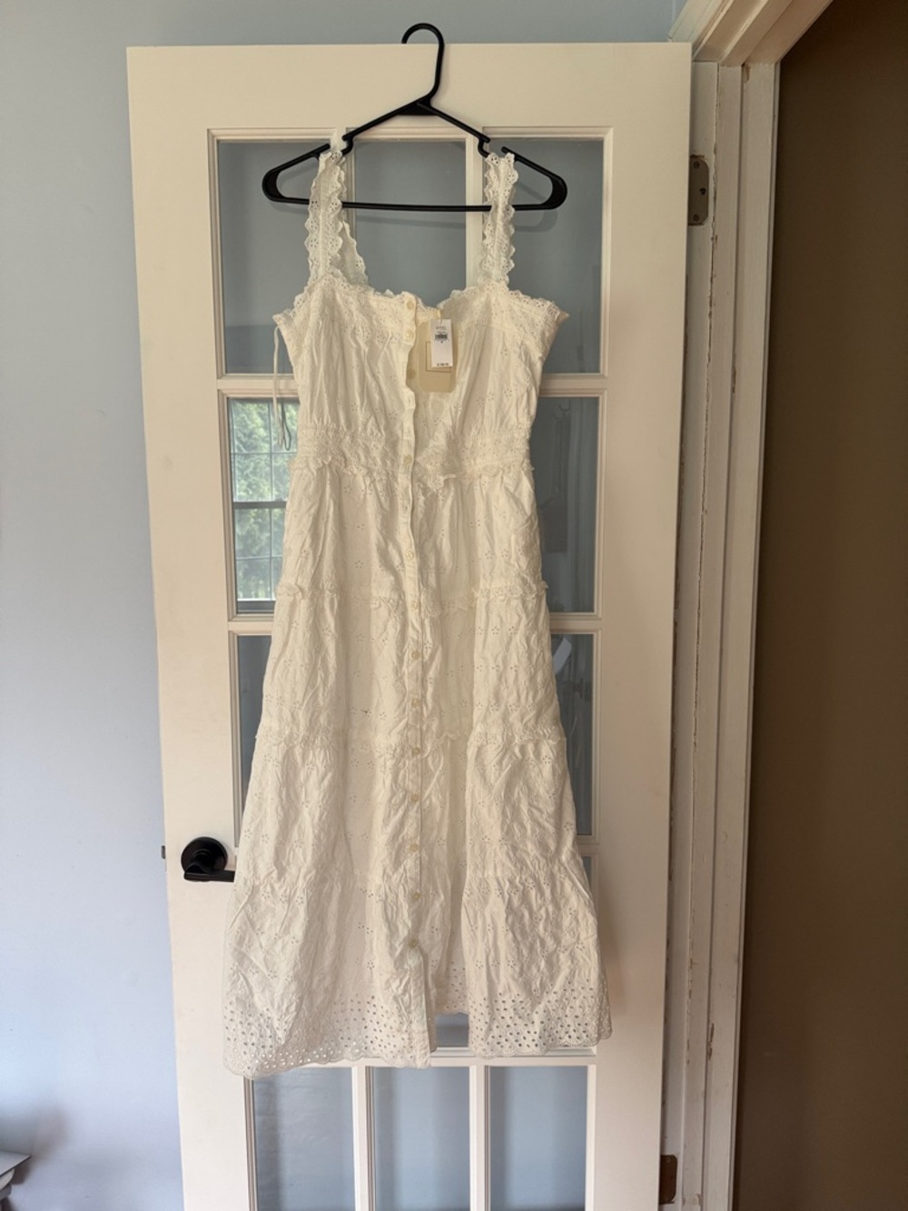 White Eyelet Maxi Dress with Lace Straps